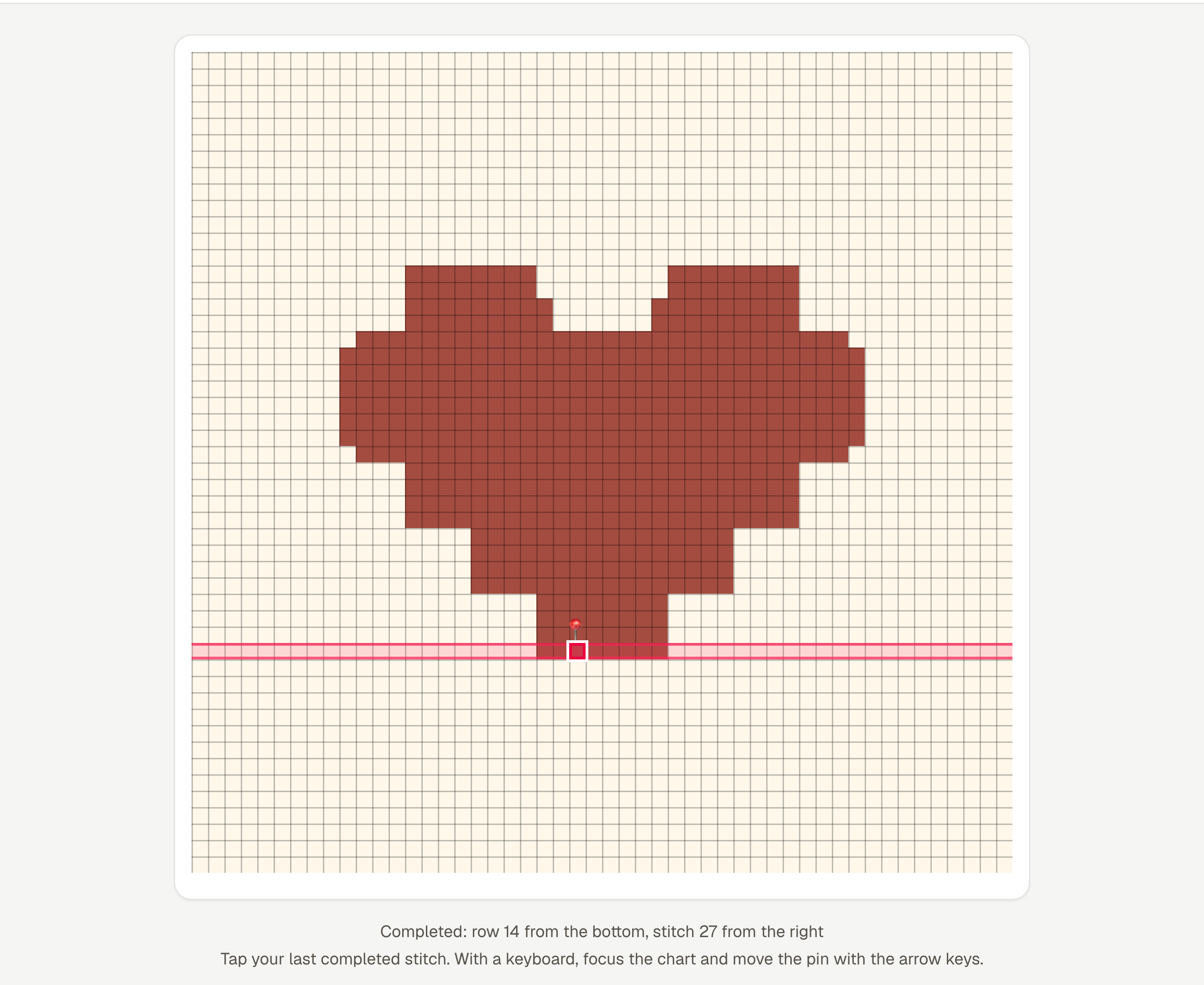A 50-stitch by 50-row chart with a progress pin and highlighted row